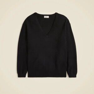J Crew Oversized Featherweight Cashmere V-Neck Sweater Black L